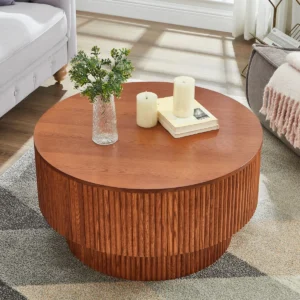 31.5" Pedestal Round Coffee Table with Storage - Modern Wood Design